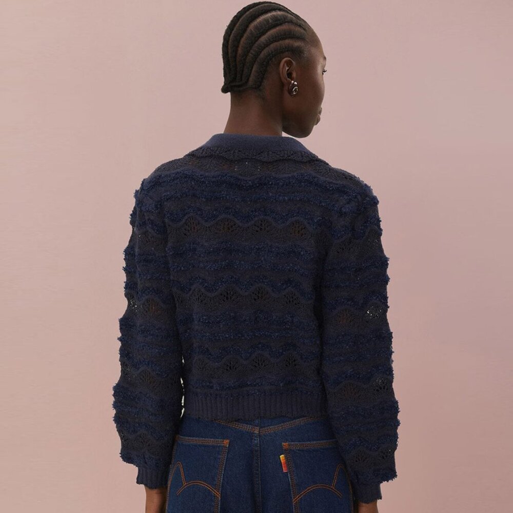 Farm Rio Navy Blue Mixed Stitches Cardigan - Picture 3 of 16